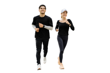 Woman and man fitness running in sports clothes, transparent background.