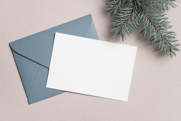 Blank christmas card mockup with envelope