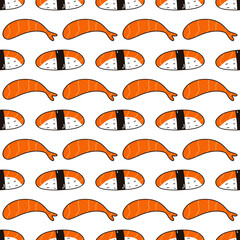 Seamless pattern with sushi. Hand drawn vector background with traditional Japanese cuisine