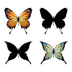 Fototapeta na wymiar Colorful Butterflies and Butterfly Silhouettes