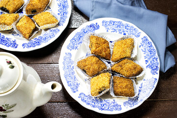 Fried Makrout or makroud - Algerian semolina, dates and honey sweets, traditional North Africa sweet food for islam