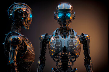 Robots. Futuristic interpretation Future 2025. Illustration for advertising, cartoons, games, print media.Illustration for advertising, cartoons, games, print media. My collection.