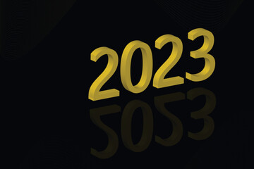 Vector 3d rendering of number 2023 in black background