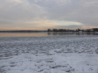 Winter sunset over the lake