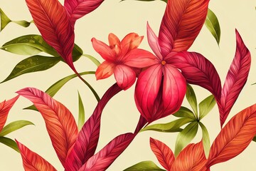decorative jungle floral leaves pattern. repeat pattern for wallpaper, paper packaging, textile, curtains, duvet covers, print design. Generative AI (66)