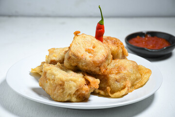 Gorengan or Fried tofu. Fried food is one of the favorite snacks in Indonesia and China