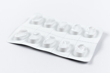 Fototapeta na wymiar Drug packaging for tablets, tablets blister empty packaging