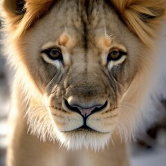 Close up portrait of young beautiful lion. Generative AI illustration 