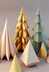 Geometric Christmas Trees Abstract Cream Background