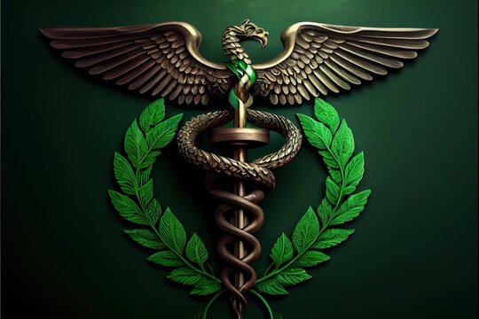  a medical symbol with a snake and a staff of asclefer on it's side. Generative AI