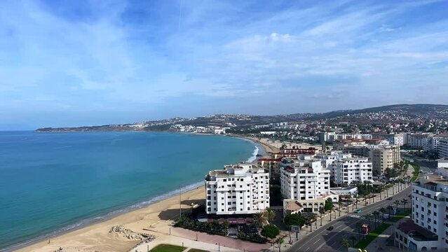 Timelapse of a panoramic view over the city center of Tanger in Morocco