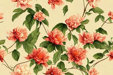 Meubelstickers seamless pattern with peonies for print design, curtains, duvet covers, wallpaper, paper packaging, textile. Generative AI © MUNUGet Ewa