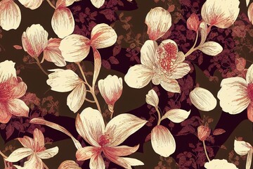 Orchid composition for wallpaper, paper packaging, textile, curtains, duvet covers, print design . Generative AI
