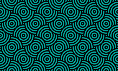Naklejka premium Teal & Black Abstract Tessellating Concentric Circle Pattern