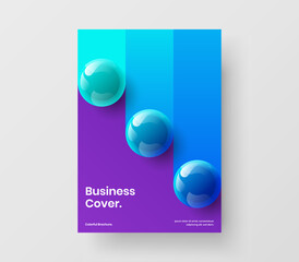 Clean catalog cover design vector layout. Colorful 3D spheres placard concept.