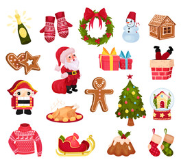 Festive New Year and Christmas Holiday Attribute Big Vector Set