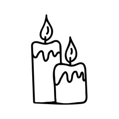 Doodle outline burning candle icon isolated on white background.