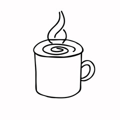 Cup of hot cocoa isolated on white background. Vector hand-drawn illustration in doodle style. Perfect for holiday and Christmas designs, cards, logo, decorations.
