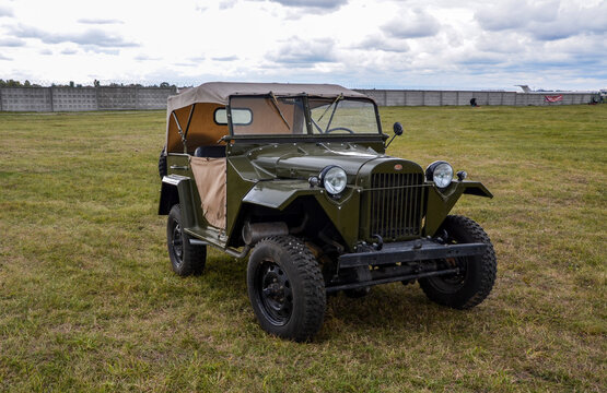 Soviet military all-wheel-drive Retro car of the increased possibility jeep GAZ-67 at the exhibition of retro cars