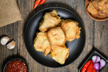 Topview of Gorengan or Fried tofu. Fried food is one of the favorite snacks in Indonesia