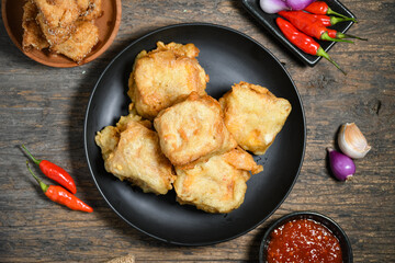 Topview of Gorengan or Fried tofu. Fried food is one of the favorite snacks in Indonesia