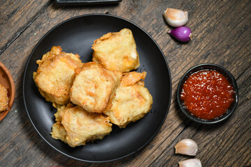 Topview of Gorengan or Fried tofu. Fried food is one of the favorite snacks in Indonesia