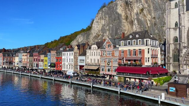 View of the historic town of Dinant with scenic River Meuse in Belgium