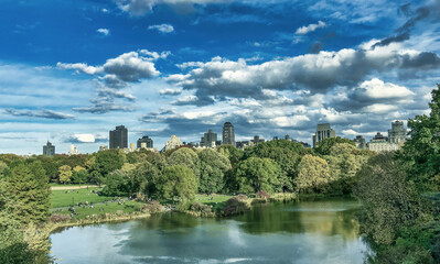 Central Park Lake in foliage season, New York City