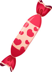 Cartoon candy wrapped in Valentine's Day hearts on transparent background