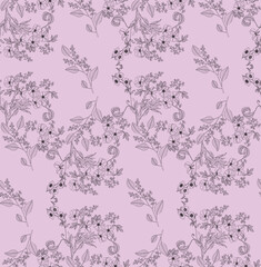 Flowers and leaves in vintage style, seamless pattern.
