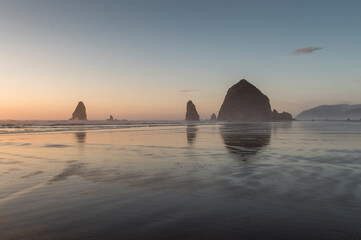 Haystack Rock at sunset, Cannon Beach, Oregon, USA