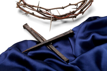 Three Nails In Shape Of  blue Robe, Crown Of Thorns And Blood Drops