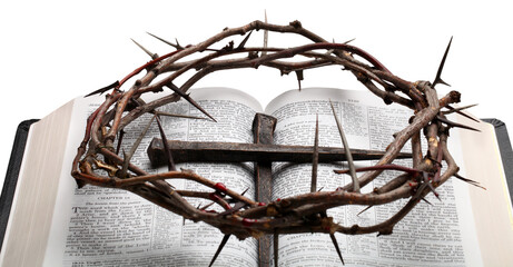 Ð¡rucifixion Spikes with nails in shape Of Cross On the Bible