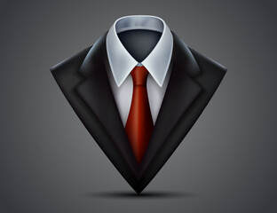 Vector triangle jacket and tie, Suit 3d object, Vector