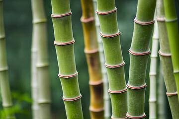 green bamboo shoots grow against the background of green nature, generative AI