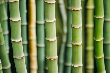 green bamboo shoots grow against the background of green nature, generative AI