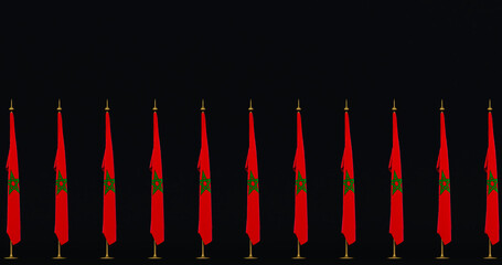 Set of Morocco waving flag isolated on dark background, 3D render