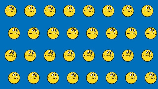 seamless animated pattern 2D motion graphic background with cartoon emoticon emoji icon puzzled angry face