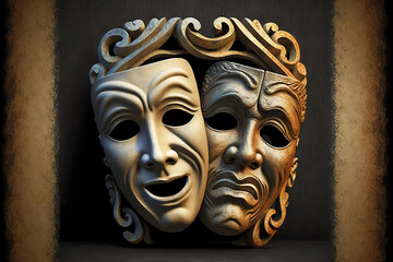 comedy and tragedy theatrical mask - obrazy, fototapety, plakaty