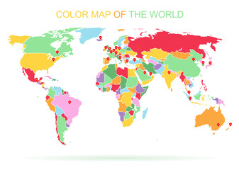 Fototapeta na wymiar Color map of the world with country borders.