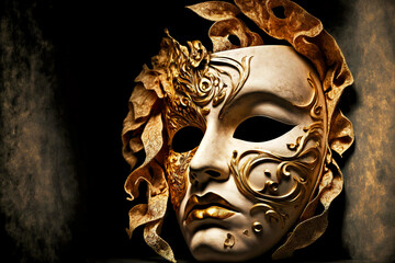 theatrical mask with indistinguishable emotion, art masquerade - obrazy, fototapety, plakaty