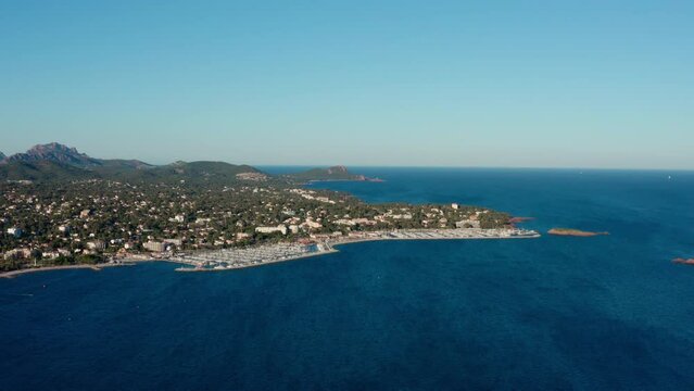 Port in Saint Raphael France aerial shot from the distance sunny day 