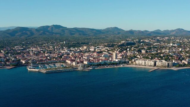 Saint Raphael old harbour vieux port aerial view from the sea France french riviera