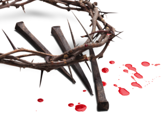 Metal nails, crown of thorns, drops of blood.  Christian Easter holiday.