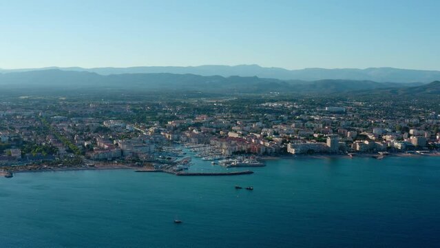Port Frejus aerial view during sunset France