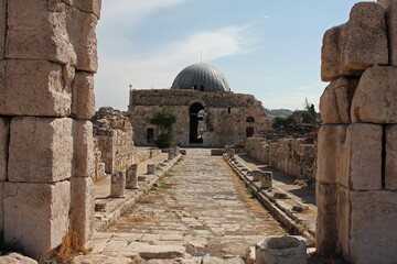 Colonnaded street towards the Umayyad Palace at the old roman citadel in Amman, Jordan