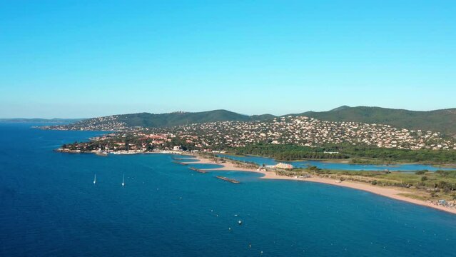 Saint Aygulf city seafront destination french riviera France aerial shot 