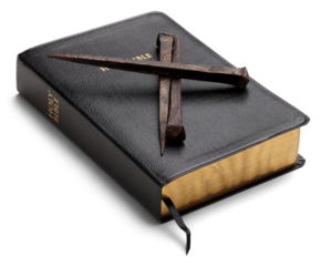 Metal nails and Christ black bible