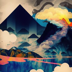Gorgeous outdoor landscape illustration made with Generative AI
