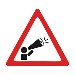 Warning traffic sign danger of shouting, triangle shaped, vector illustration